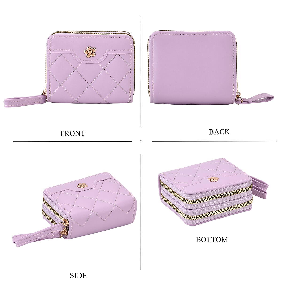 Tamsy Light Purple Faux Leather Quilted Short Wallet and Long Wallet image number 4