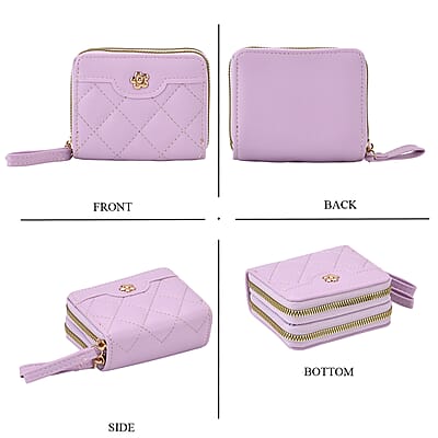 Tamsy Light Purple Faux Leather Quilted Short Wallet and Long Wallet
