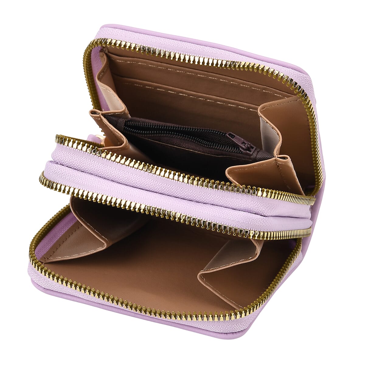 Tamsy Light Purple Faux Leather Quilted Short Wallet and Long Wallet image number 5