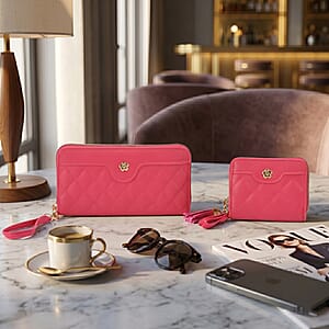 Tamsy Rose Pink Faux Leather Quilted Short Wallet and Long Wallet