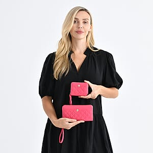 Tamsy Rose Pink Faux Leather Quilted Short Wallet and Long Wallet