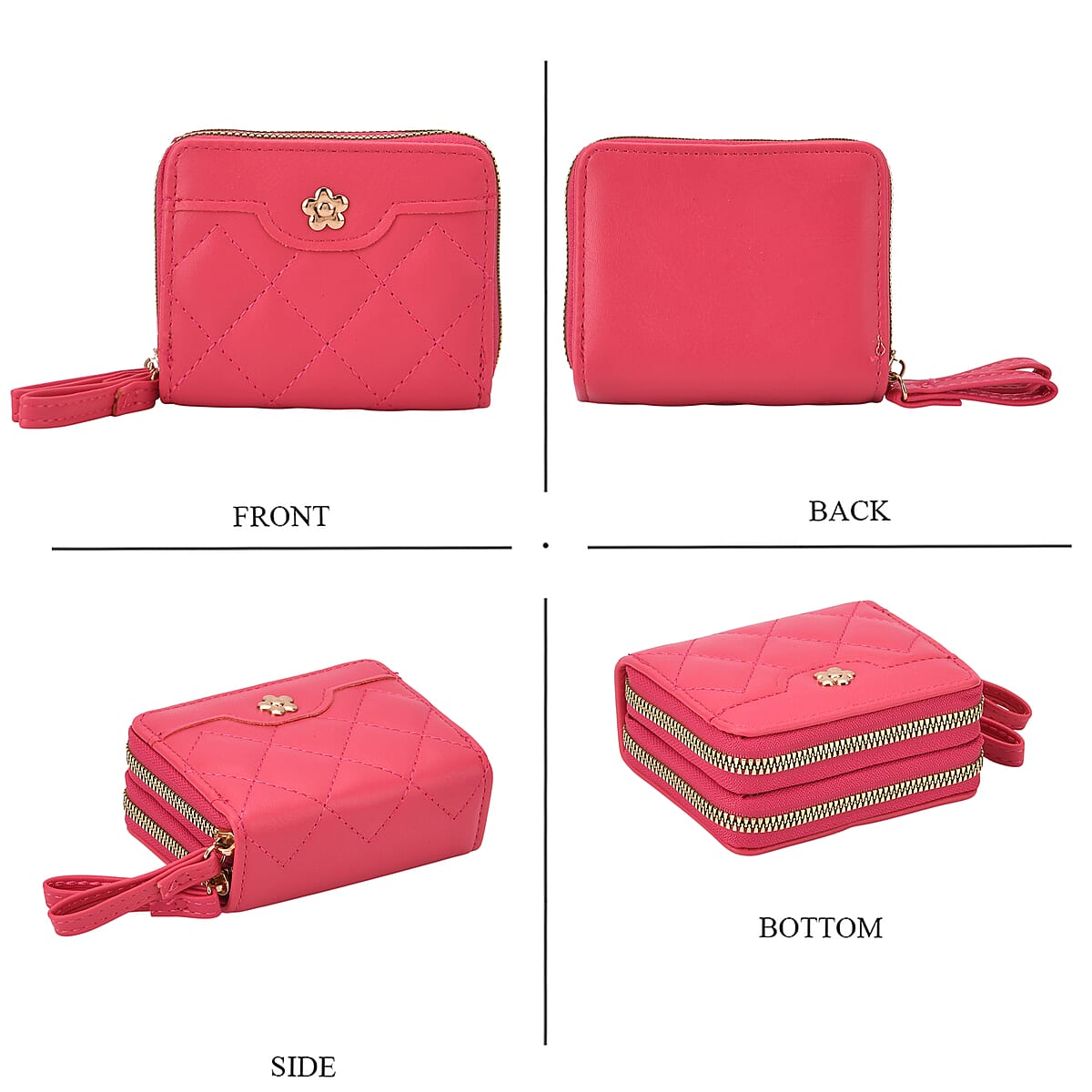 Tamsy Rose Pink Faux Leather Quilted Short Wallet and Long Wallet image number 4