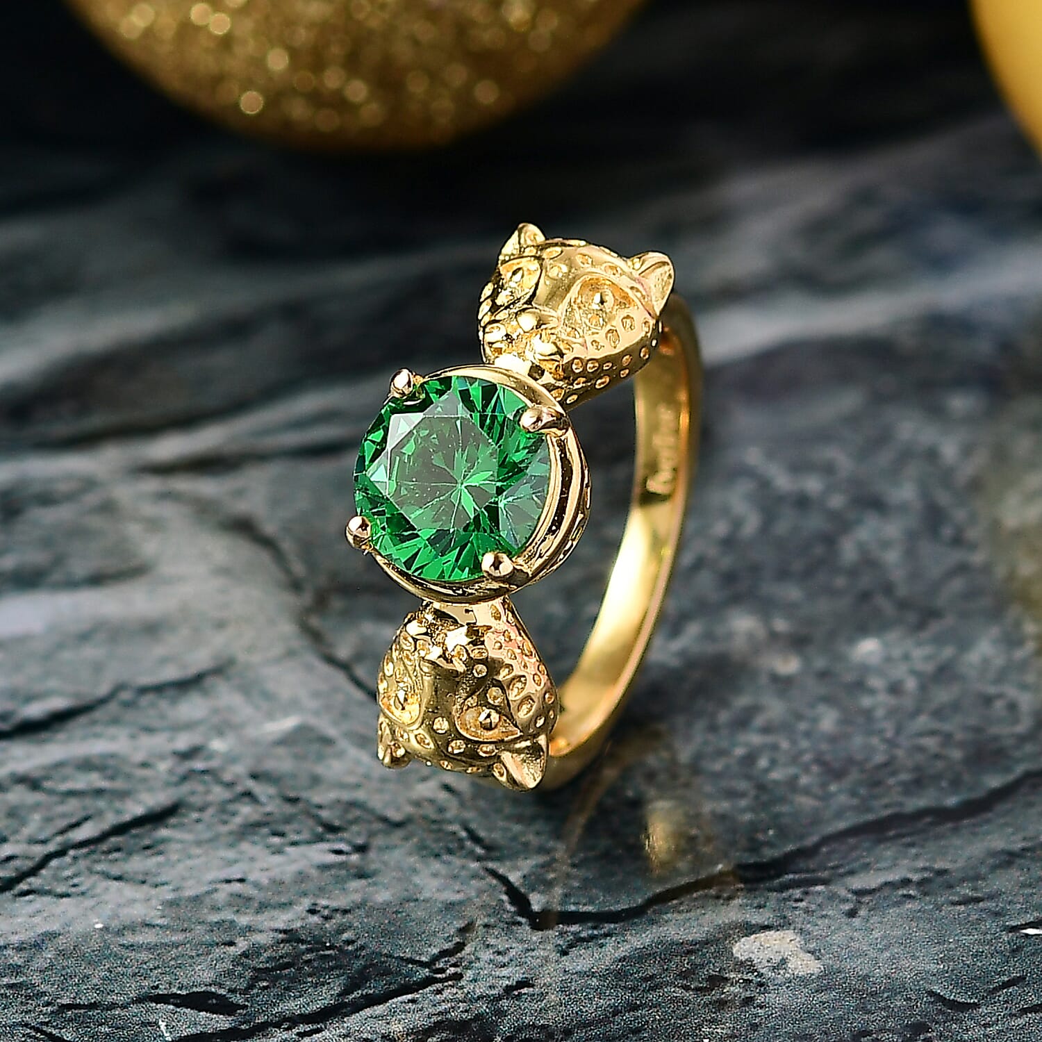 EverTrue Simulated Green Diamond Panther Ring in 18K YG Plated 3.10 ctw (Size 10.0)