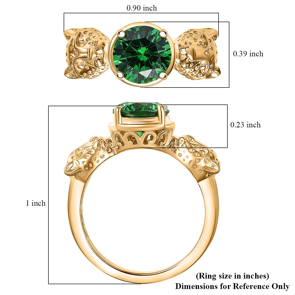 EverTrue Simulated Green Diamond Panther Ring in 18K YG Plated 3.10 ctw (Size 10.0)