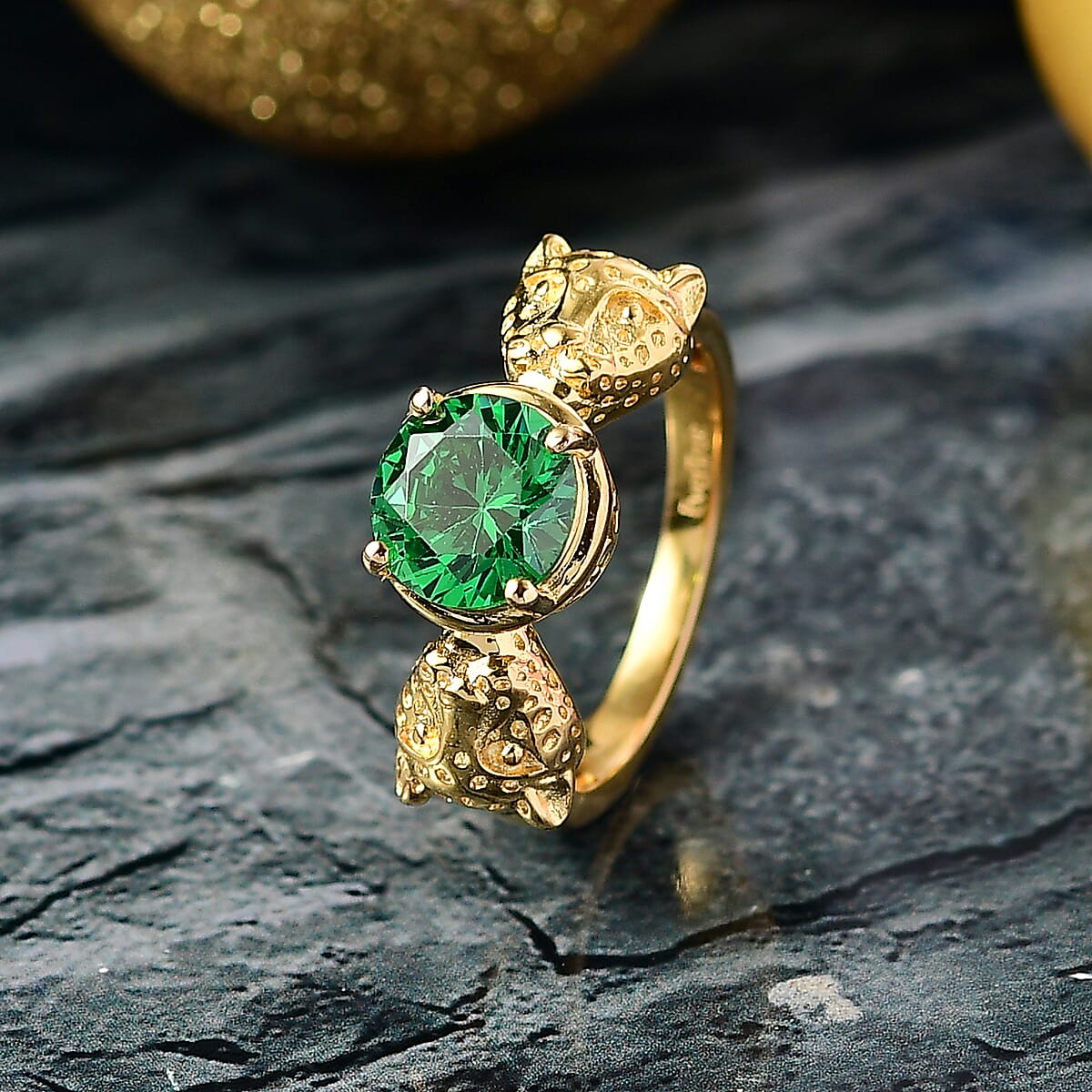 EverTrue Simulated Green Diamond Panther Ring in 18K YG Plated 3.10 ctw (Size 5.0) image number 1