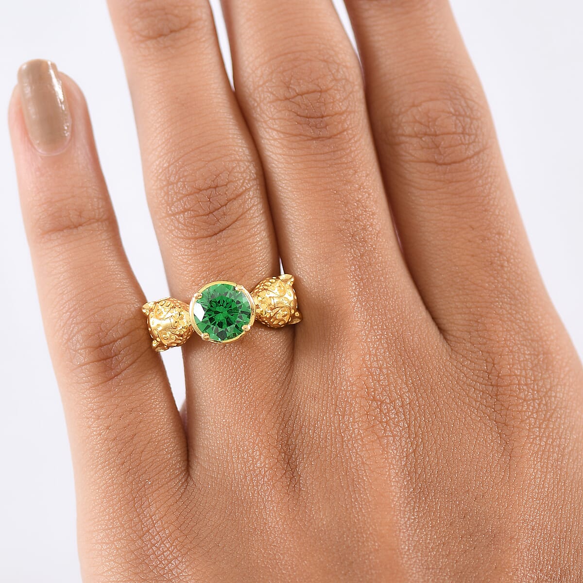 EverTrue Simulated Green Diamond Panther Ring in 18K YG Plated 3.10 ctw (Size 6.0) image number 2