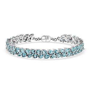 D'Joy Madagascar Blue Apatite 11.10 ctw Twilight Petals Bracelet in Rhodium Over Sterling Silver (6.50 In)