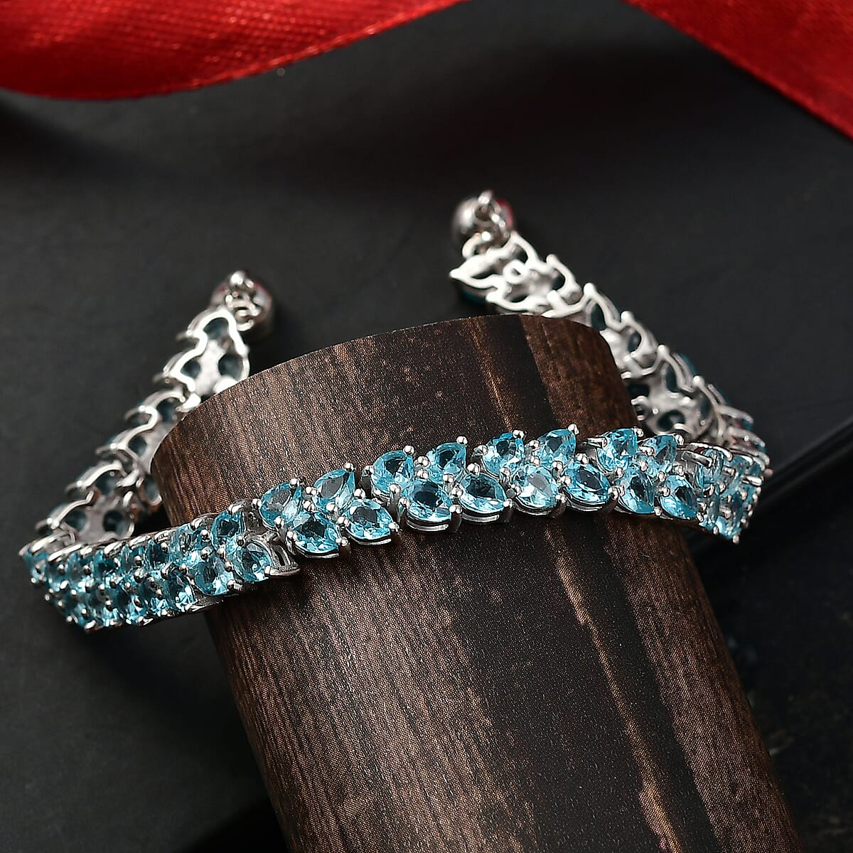 D'Joy Madagascar Blue Apatite 11.10 ctw Twilight Petals Bracelet in Rhodium Over Sterling Silver (6.50 In) image number 1