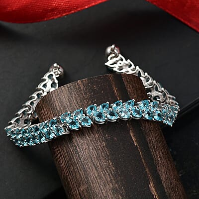 D'Joy Madagascar Blue Apatite Bracelet in Rhodium Over Sterling Silver 11.10 ctw (6.50 Inches)