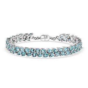 D'Joy Madagascar Blue Apatite 11.10 ctw Twilight Petals Bracelet in Rhodium Over Sterling Silver (7.25 In)