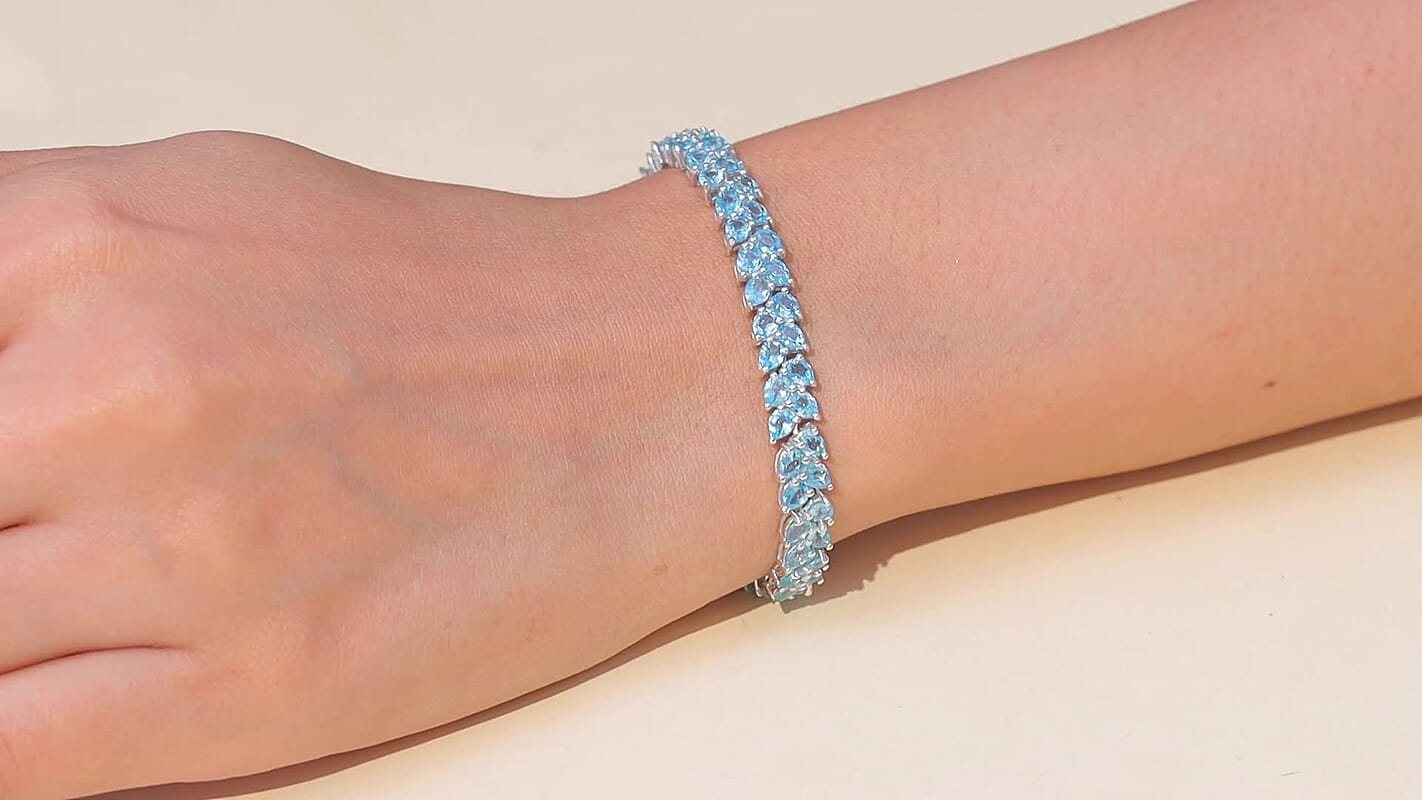 D'Joy Blue Apatite Twilight Petals Bracelet in Rhodium Over Sterling Silver (6.50 In) 11.10 ctw