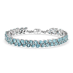 D'Joy Madagascar Blue Apatite Bracelet in Rhodium Over Sterling Silver 11.10 ctw (8.00 Inches)