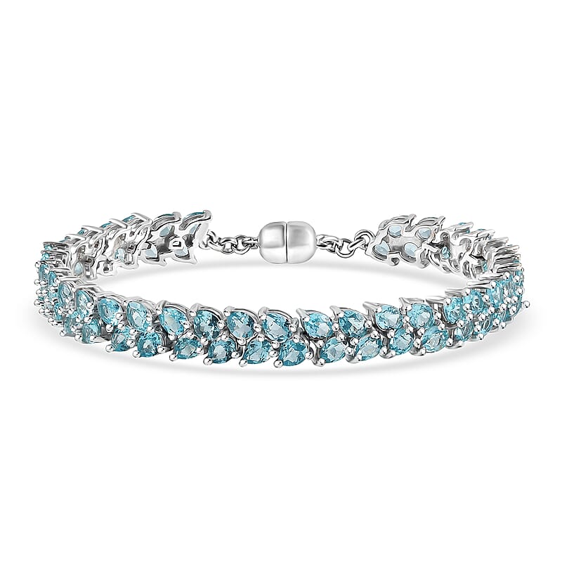 D'Joy Madagascar Blue Apatite Bracelet in Rhodium Over Sterling Silver 11.10 ctw (8.00 Inches)
