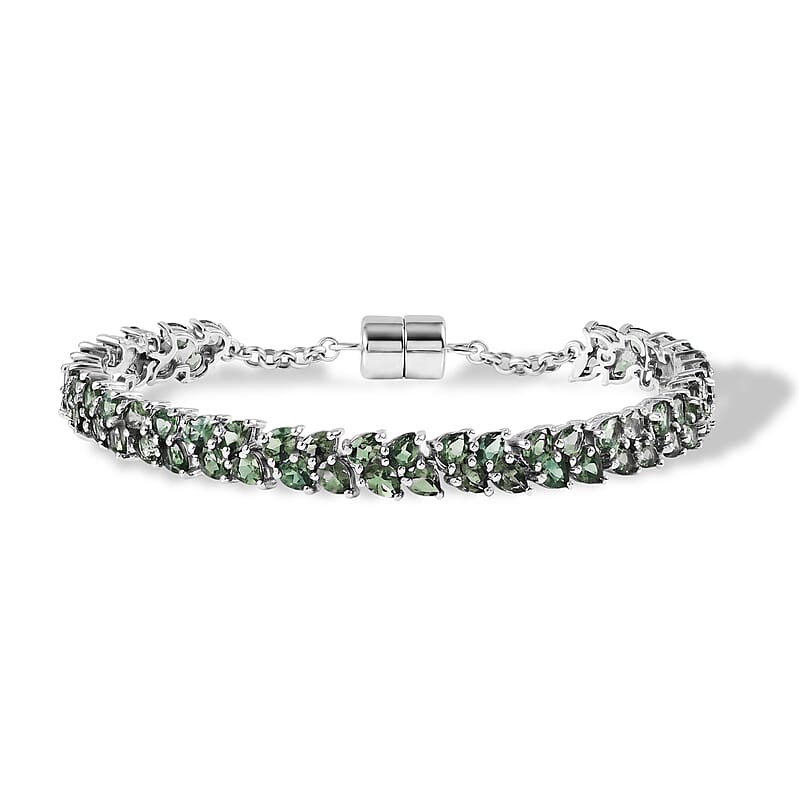 D'Joy Madagascar Green Apatite 11.40 ctw  Bracelet in Rhodium Over Sterling Silver (7.25 Inches) (7.25 In)
