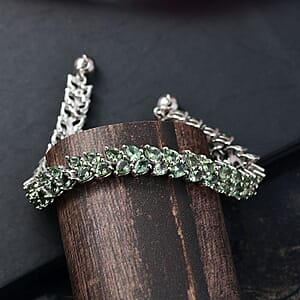 D'Joy Madagascar Green Apatite Bracelet in Rhodium Over Sterling Silver 11.40 ctw (7.25 Inches)