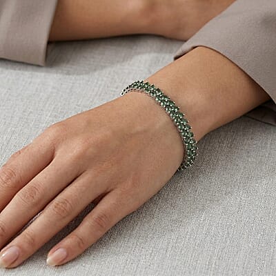 D'Joy Madagascar Green Apatite 11.40 ctw  Bracelet in Rhodium Over Sterling Silver (7.25 Inches) (7.25 In)