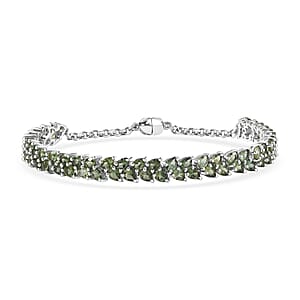 D'Joy Madagascar Green Apatite Bracelet in Rhodium Over Sterling Silver 11.40 ctw (8.00 Inches)