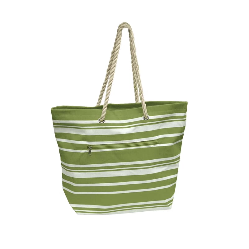 Closeout Preferred Nation Green Striped Cotton Tote Bag