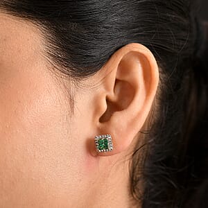 Premium Kagem Zambian Emerald and Luxuriant Lab Grown Diamond G-H SI 1.00 ctw Grid Mosaic Earrings in 18K Vermeil Over Sterling Silver