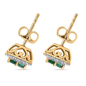 Premium Kagem Zambian Emerald and Luxuriant Lab Grown Diamond G-H SI 1.00 ctw Grid Mosaic Earrings in 18K Vermeil Over Sterling Silver