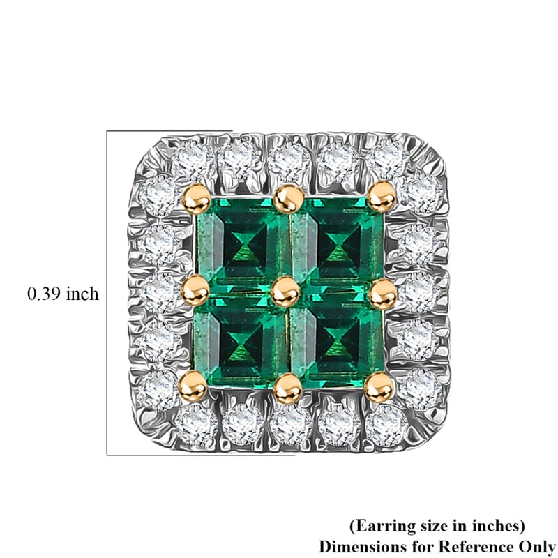 Premium Kagem Zambian Emerald and Luxuriant Lab Grown Diamond G-H SI 1.00 ctw Grid Mosaic Earrings in 18K Vermeil Over Sterling Silver