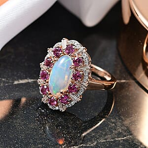 D'Joy Premium Ethiopian Welo Opal and Multi Gemstone 2.75 ctw Frozen Majesty Ring in 18K Vermeil Rose Gold Over Sterling Silver (Size 6.0)