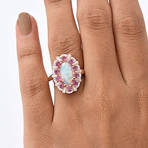 D'Joy Premium Ethiopian Welo Opal and Multi Gemstone 2.75 ctw Frozen Majesty Ring in 18K Vermeil Rose Gold Over Sterling Silver (Size 6.0)