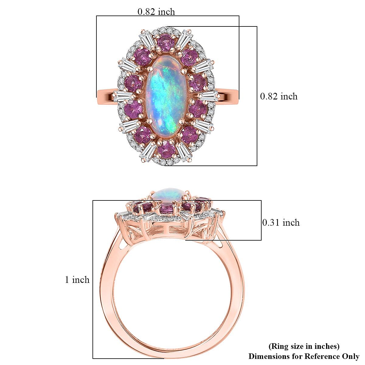D'Joy Premium Ethiopian Welo Opal and Multi Gemstone 2.75 ctw Frozen Majesty Ring in 18K Vermeil Rose Gold Over Sterling Silver (Size 6.0) image number 5