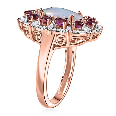 D'Joy Premium Ethiopian Welo Opal and Multi Gemstone 2.75 ctw Frozen Majesty Ring in 18K Vermeil Rose Gold Over Sterling Silver (Size 7.0)