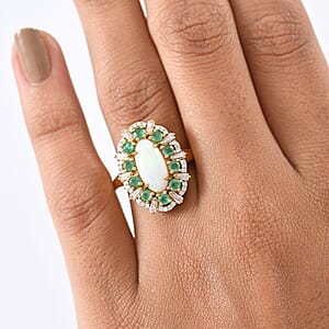 D'Joy Premium Ethiopian Welo Opal and Multi Gemstone 2.50 ctw Frozen Majesty Ring in 18K Vermeil Yellow Gold Over Sterling Silver (Size 7.0)