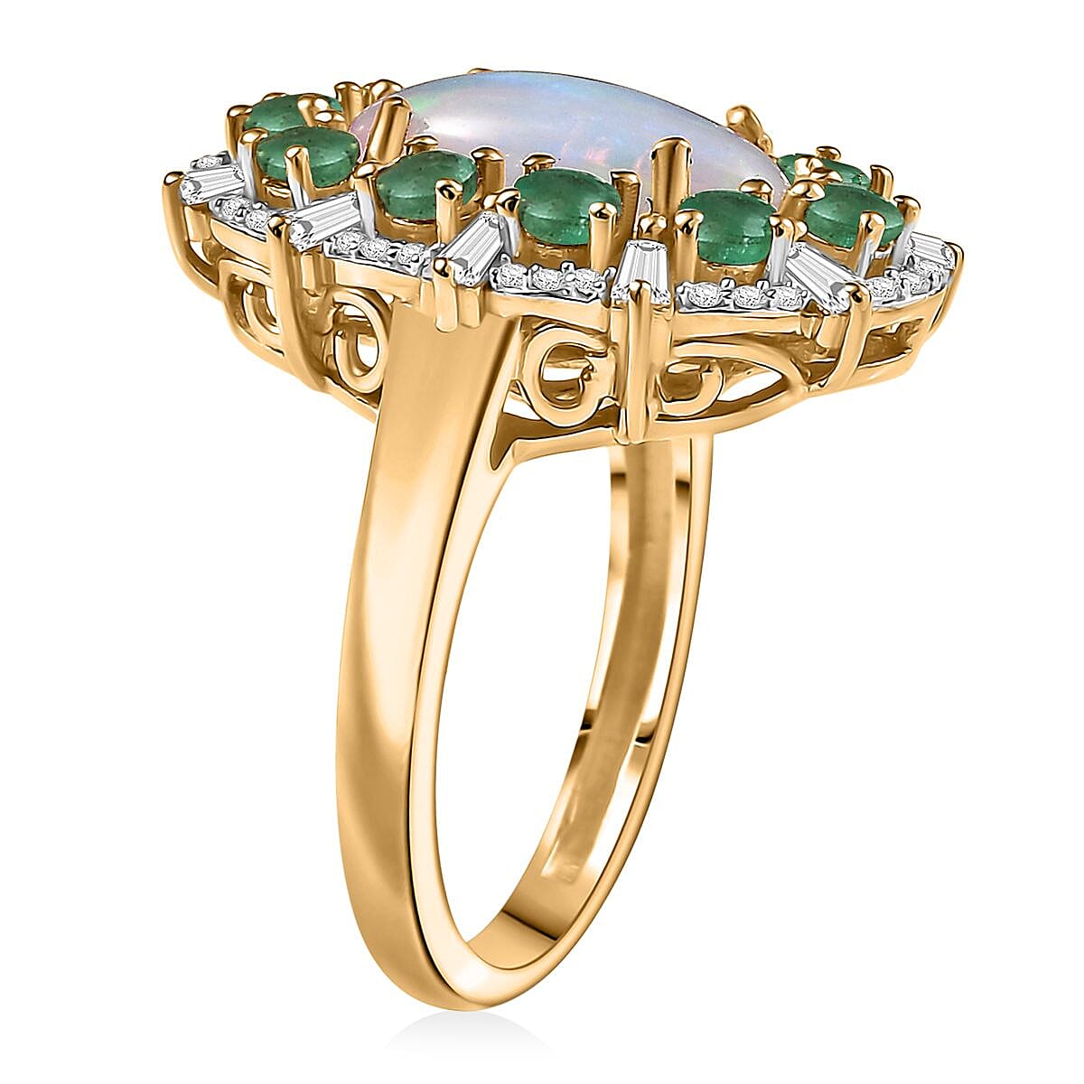 D'Joy Premium Ethiopian Welo Opal and Multi Gemstone 2.50 ctw Frozen Majesty Ring in 18K Vermeil Yellow Gold Over Sterling Silver (Size 7.0) image number 3