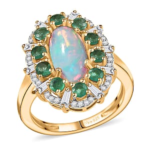 D'Joy Premium Ethiopian Welo Opal and Multi Gemstone 2.50 ctw Frozen Majesty Ring in 18K Vermeil Yellow Gold Over Sterling Silver (Size 8.0)