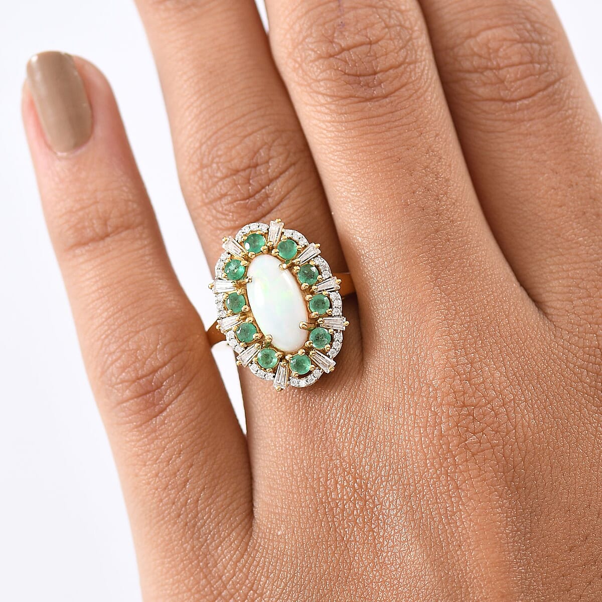 D'Joy Premium Ethiopian Welo Opal and Multi Gemstone 2.50 ctw Frozen Majesty Ring in 18K Vermeil Yellow Gold Over Sterling Silver (Size 8.0) image number 2