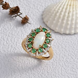 D'Joy Premium Ethiopian Welo Opal and Multi Gemstone 2.50 ctw Frozen Majesty Ring in 18K Vermeil Yellow Gold Over Sterling Silver (Size 9.0)