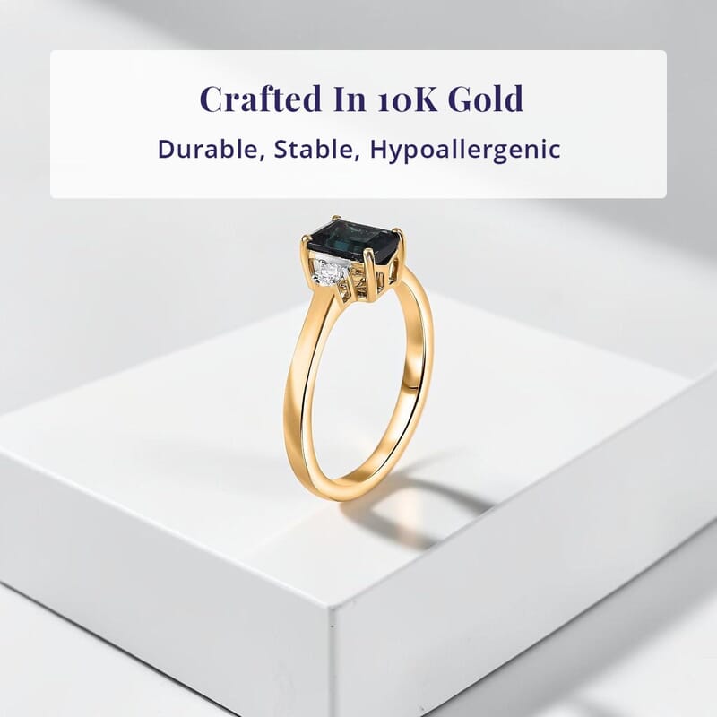 IGI Certified Luxoro 10K Yellow Gold AAA Monte Belo Indicolite, Diamond (I2) Ring (Size 10.0) 1.35 ctw