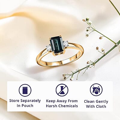 IGI Certified Luxoro 10K Yellow Gold AAA Monte Belo Indicolite, Diamond (I2) Ring (Size 11.0) 1.35 ctw
