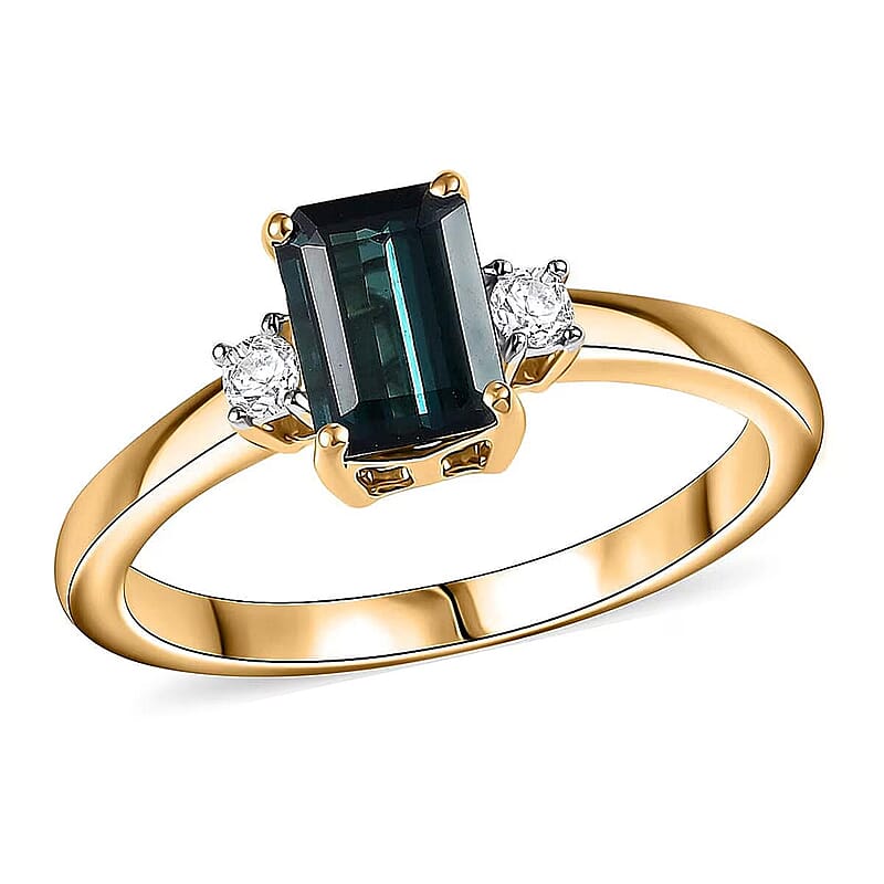 IGI Certified Luxoro 10K Yellow Gold AAA Monte Belo Indicolite, Diamond (I2) Ring (Size 12.0) 1.35 ctw