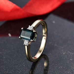 IGI Certified Luxoro AAA Monte Belo Indicolite and Diamond I2 1.35 ctw Ring in 10K Yellow Gold (Size 5.5)