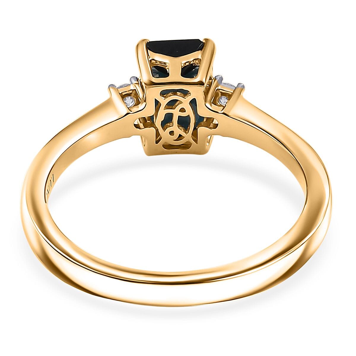 IGI Certified Luxoro AAA Monte Belo Indicolite and Diamond I2 1.35 ctw Art Deco Ring in 10K Yellow Gold (Size 6.0) image number 4