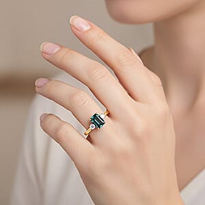 IGI Certified Luxoro AAA Monte Belo Indicolite and Diamond I2 1.35 ctw Ring in 10K Yellow Gold (Size 8.5)