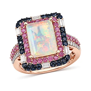 D'Joy Premium Ethiopian Welo Opal and Multi Gemstone 4.15 ctw Aurora Opal Ring in 18K Vermeil Rose Gold Over Sterling Silver (Size 10.0)