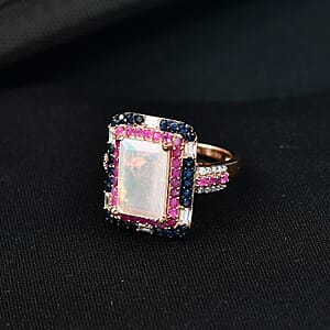D'Joy Premium Ethiopian Welo Opal and Multi Gemstone 4.15 ctw Aurora Opal Ring in 18K Vermeil Rose Gold Over Sterling Silver (Size 10.0) (Del. in 5-7 Days)