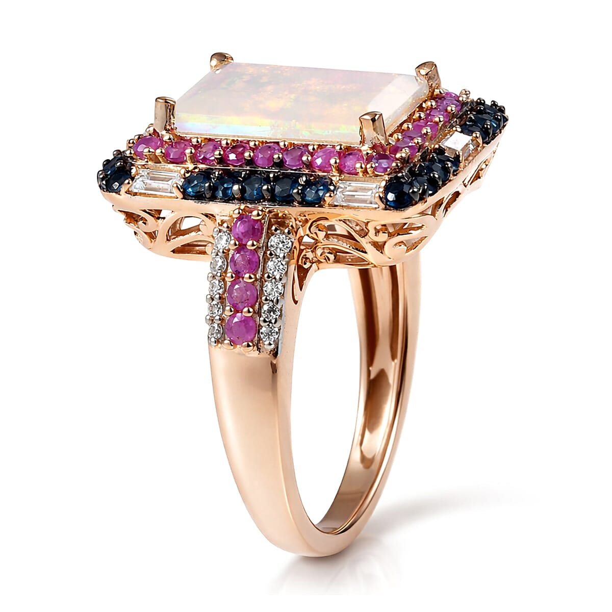 D'Joy Premium Ethiopian Welo Opal and Multi Gemstone 4.15 ctw Aurora Opal Ring in 18K Vermeil Rose Gold Over Sterling Silver (Size 10.0) (Del. in 5-7 Days) image number 3