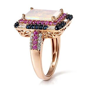 D'Joy Premium Ethiopian Welo Opal and Multi Gemstone 4.15 ctw Aurora Opal Ring in 18K Vermeil Rose Gold Over Sterling Silver (Size 10.0) (Del. in 5-7 Days)