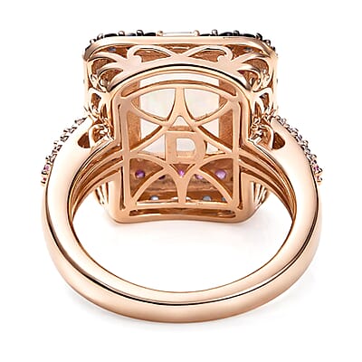 D'Joy Premium Ethiopian Welo Opal and Multi Gemstone 4.15 ctw Aurora Opal Ring in 18K Vermeil Rose Gold Over Sterling Silver (Size 7.0)