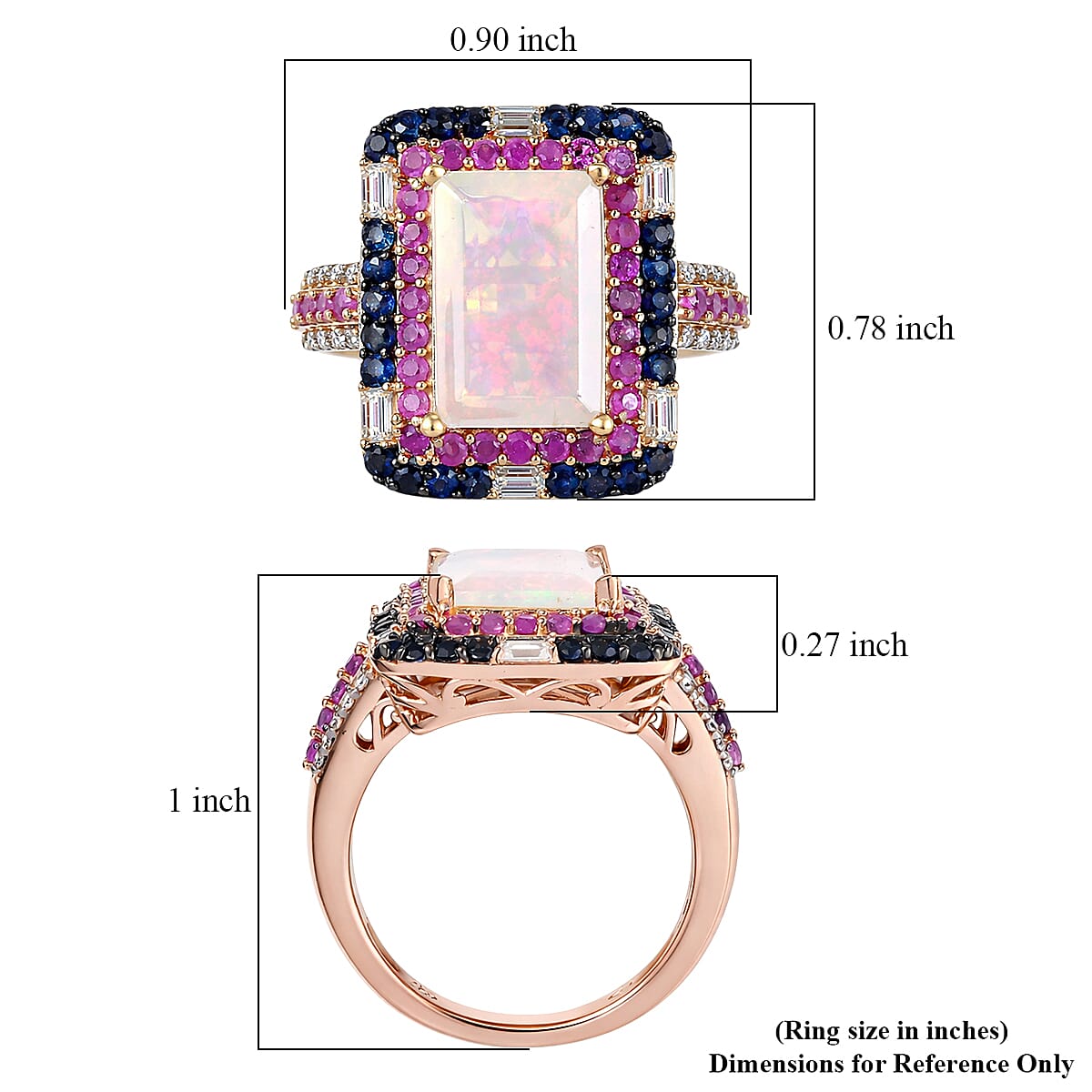D'Joy Premium Ethiopian Welo Opal and Multi Gemstone 4.15 ctw Aurora Opal Ring in 18K Vermeil Rose Gold Over Sterling Silver (Size 7.0) (Del. in 5-7 Days) image number 5