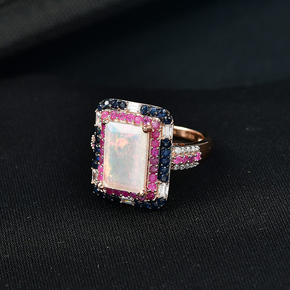 D'Joy Premium Ethiopian Welo Opal, Multi Gemstone Mosaic Art Ring in 18K Vermeil RG Over Sterling Silver (Size 10.0) 4.15 ctw image number 1