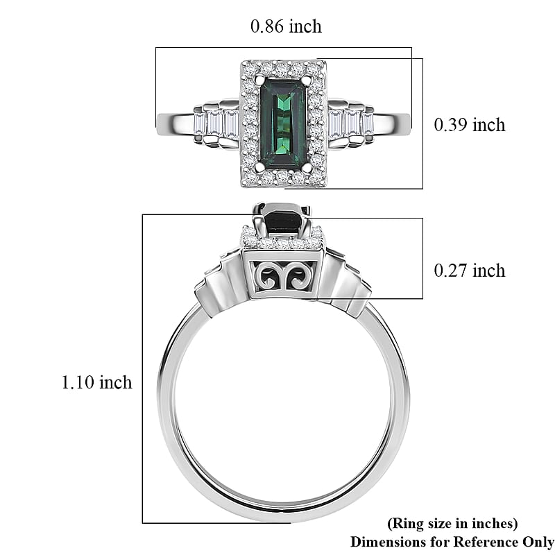  D'Joy AAA Monte Belo Indicolite and White Zircon 1.25 ctw Art Deco Ring in Rhodium Over Sterling Silver (Size 6.0)