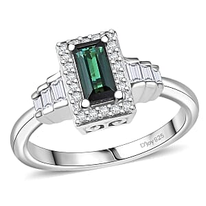 Doorbuster D'Joy AAA Monte Belo Indicolite and White Zircon 1.25 ctw Art Deco Ring in Rhodium Over Sterling Silver (Size 7.0)