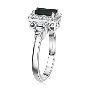  D'Joy AAA Monte Belo Indicolite and White Zircon 1.25 ctw Art Deco Ring in Rhodium Over Sterling Silver (Size 9.0)